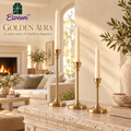 Elovuni™ Golden Aura – Elegant Brass-Finish Taper Candle Holder Set, Minimalist Vintage-Inspired Mantel Decor for Cozy Living Rooms & Modern Homes