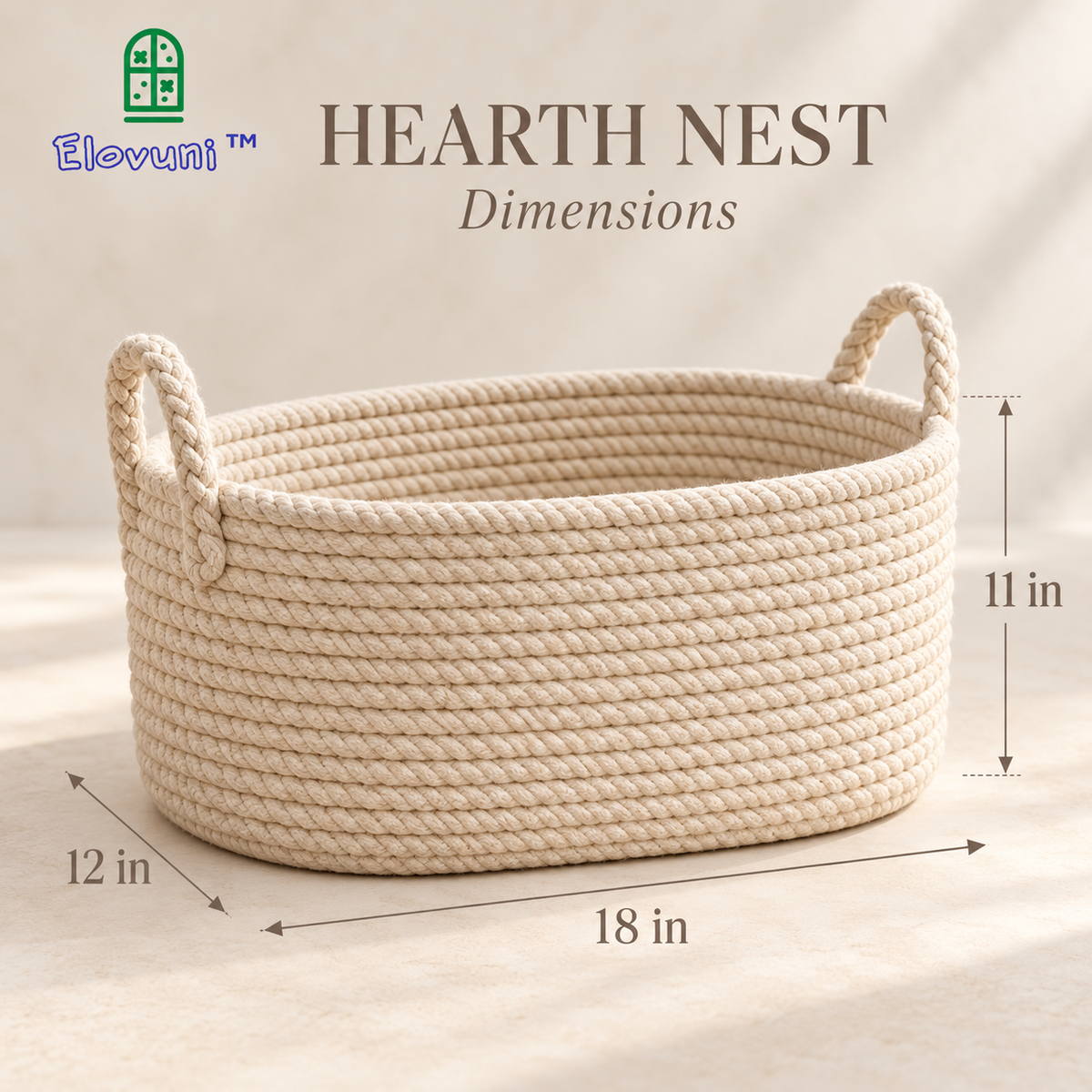 Elovuni™ Hearth Nest – Decorative Woven Firewood Basket, Natural Rope Log Storage Organizer for Rustic Fireplaces & Scandinavian Interiors