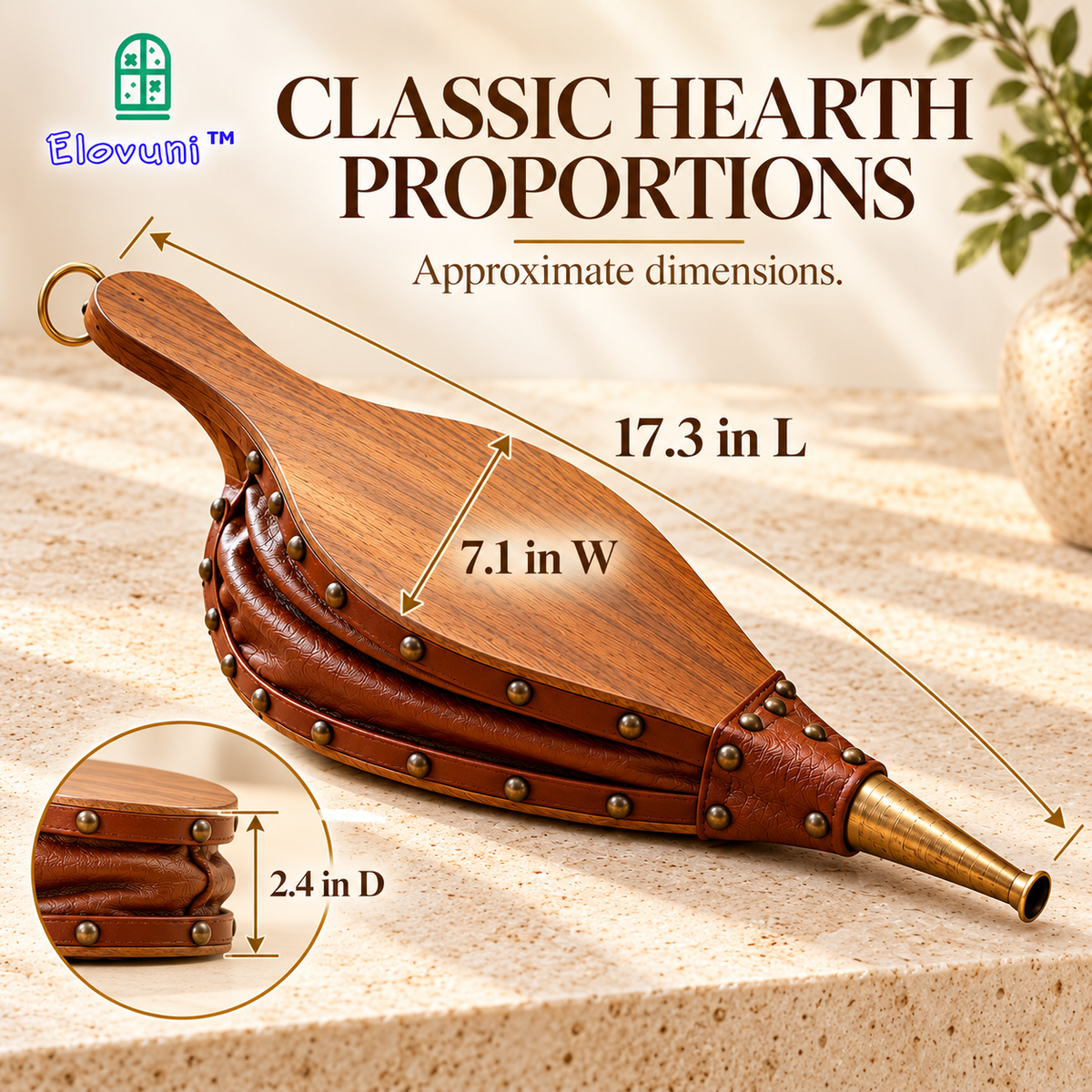 Elovuni™ Fireside Ritual – Vintage-Inspired Wood & Leather Fireplace Bellows, Decorative Manual Air Blower for Traditional Hearths & Rustic Modern Homes