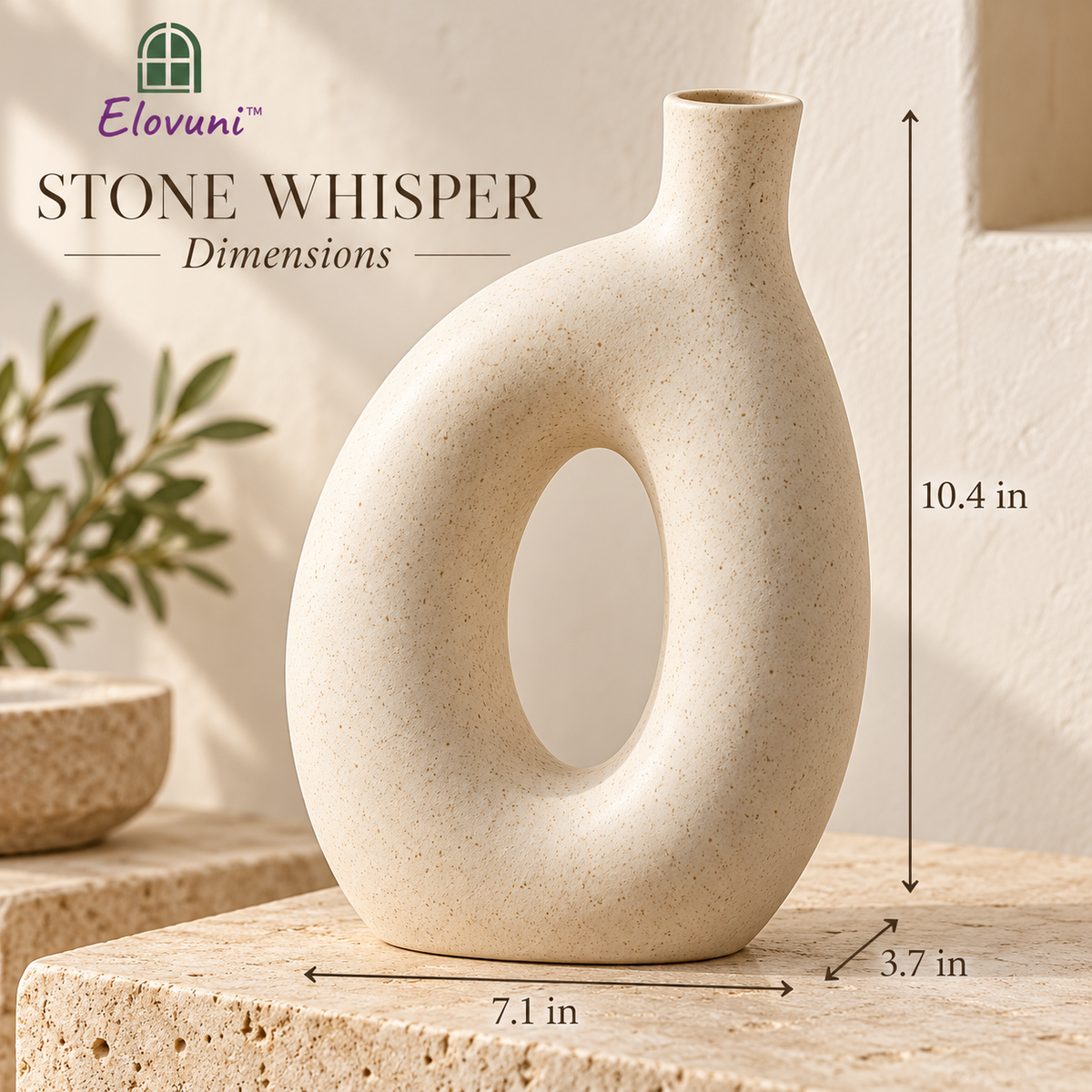 Elovuni™ Stone Whisper – Sculptural Ceramic Mantel Vase, Modern Organic Decorative Accent for Fireplace Shelves, Console Tables & Minimalist Interiors