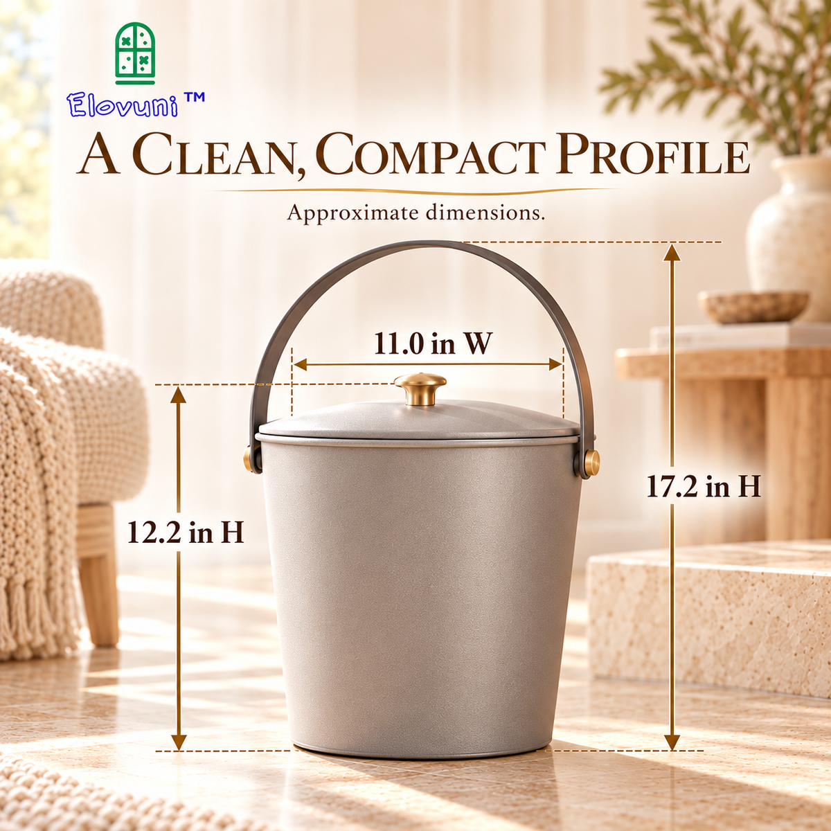 Elovuni™ Ashen Grace – Modern Fireplace Ash Bucket with Lid & Carry Handle, Minimalist Metal Hearth Storage Container for Wood-Burning Fireplaces