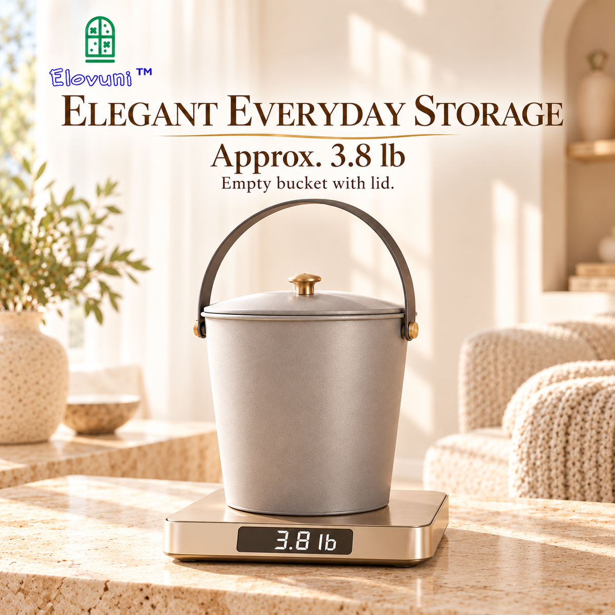 Elovuni™ Ashen Grace – Modern Fireplace Ash Bucket with Lid & Carry Handle, Minimalist Metal Hearth Storage Container for Wood-Burning Fireplaces