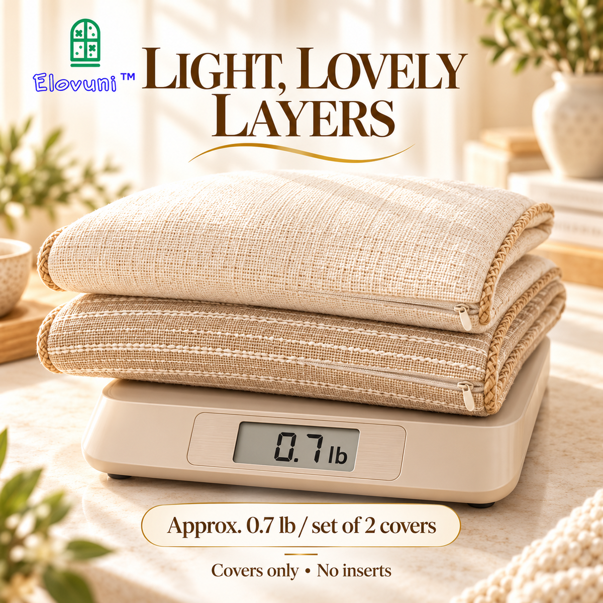 Elovuni™ Linen Serenity – Neutral Textured Cushion Cover Set, Soft Minimalist Decorative Pillow Covers for Cozy Sofas & Fireplace Seating Areas