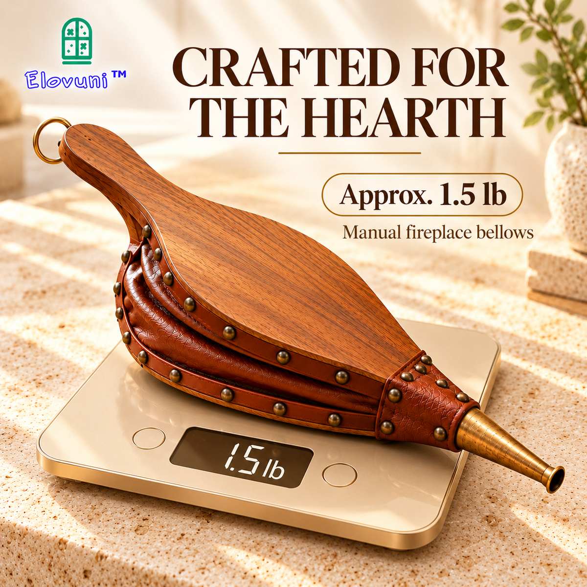 Elovuni™ Fireside Ritual – Vintage-Inspired Wood & Leather Fireplace Bellows, Decorative Manual Air Blower for Traditional Hearths & Rustic Modern Homes