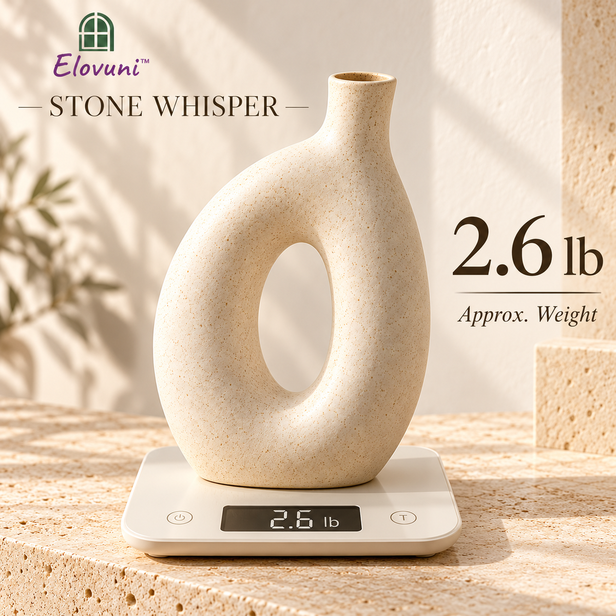 Elovuni™ Stone Whisper – Sculptural Ceramic Mantel Vase, Modern Organic Decorative Accent for Fireplace Shelves, Console Tables & Minimalist Interiors
