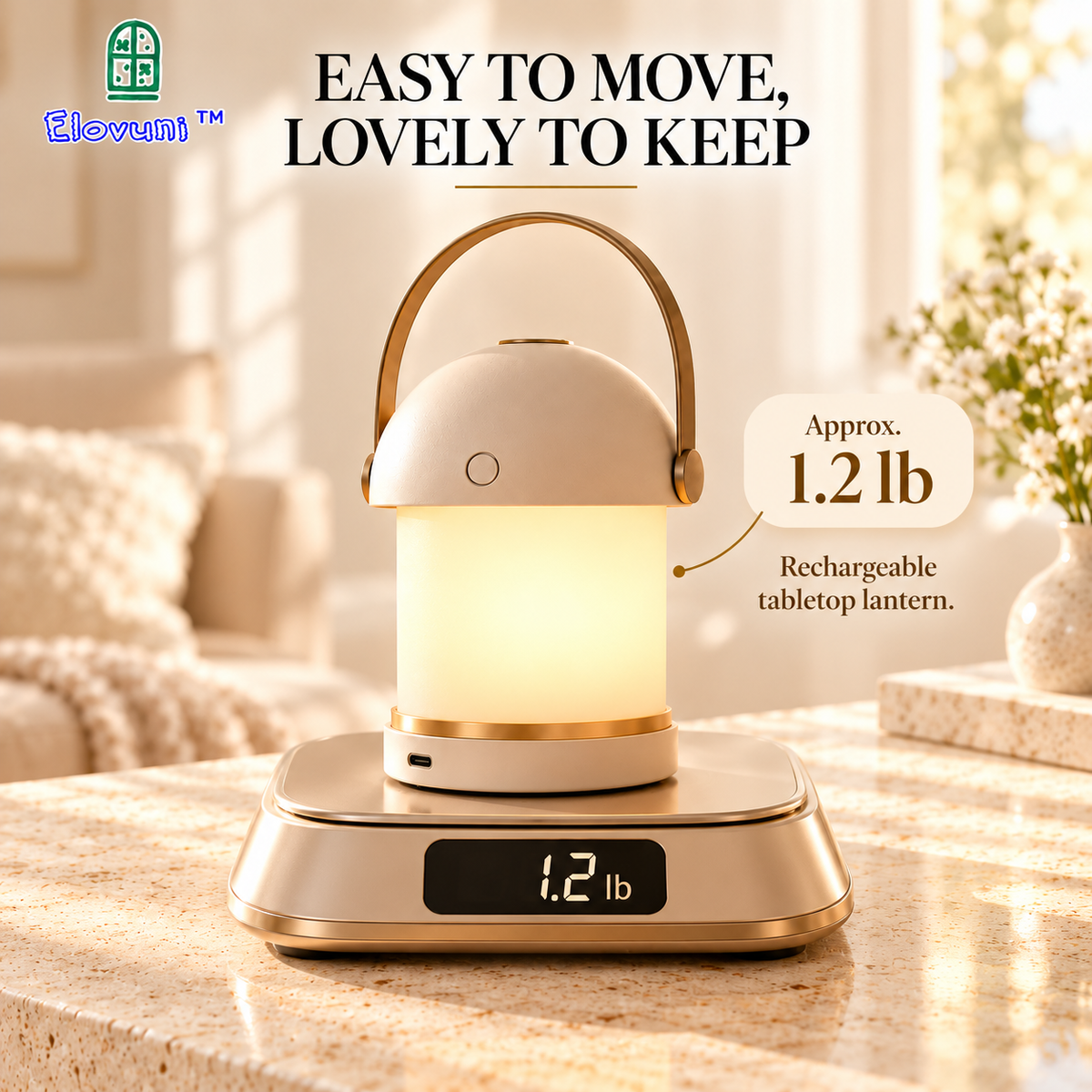 Elovuni™ Quiet Glow – Rechargeable LED Table Lantern, Warm Ambient Accent Lamp for Fireplace Mantels, Bedrooms & Cozy Home Decor