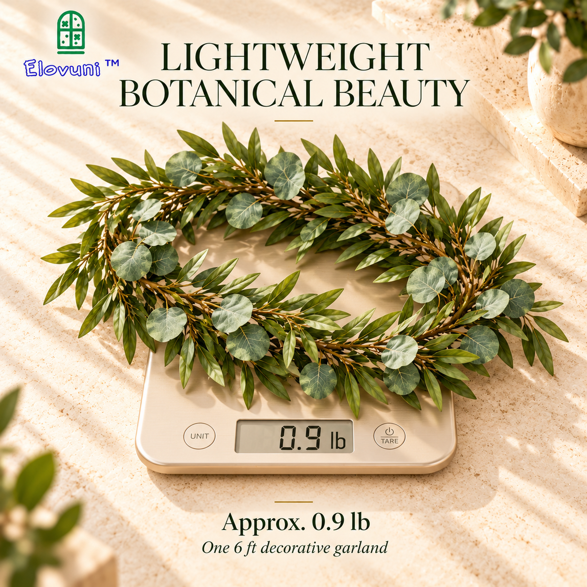 Elovuni™ Hearth Bloom – Artificial Eucalyptus & Olive Leaf Garland, Natural-Look Fireplace Mantel Greenery for Rustic Farmhouse & Modern Interiors