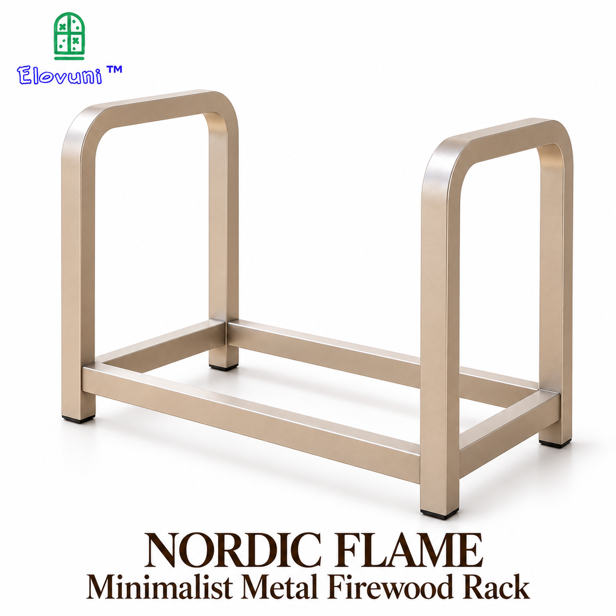 Elovuni™ Nordic Flame – Minimalist Metal Firewood Rack, Compact Indoor Log Holder for Modern Hearths & Scandinavian Living Spaces