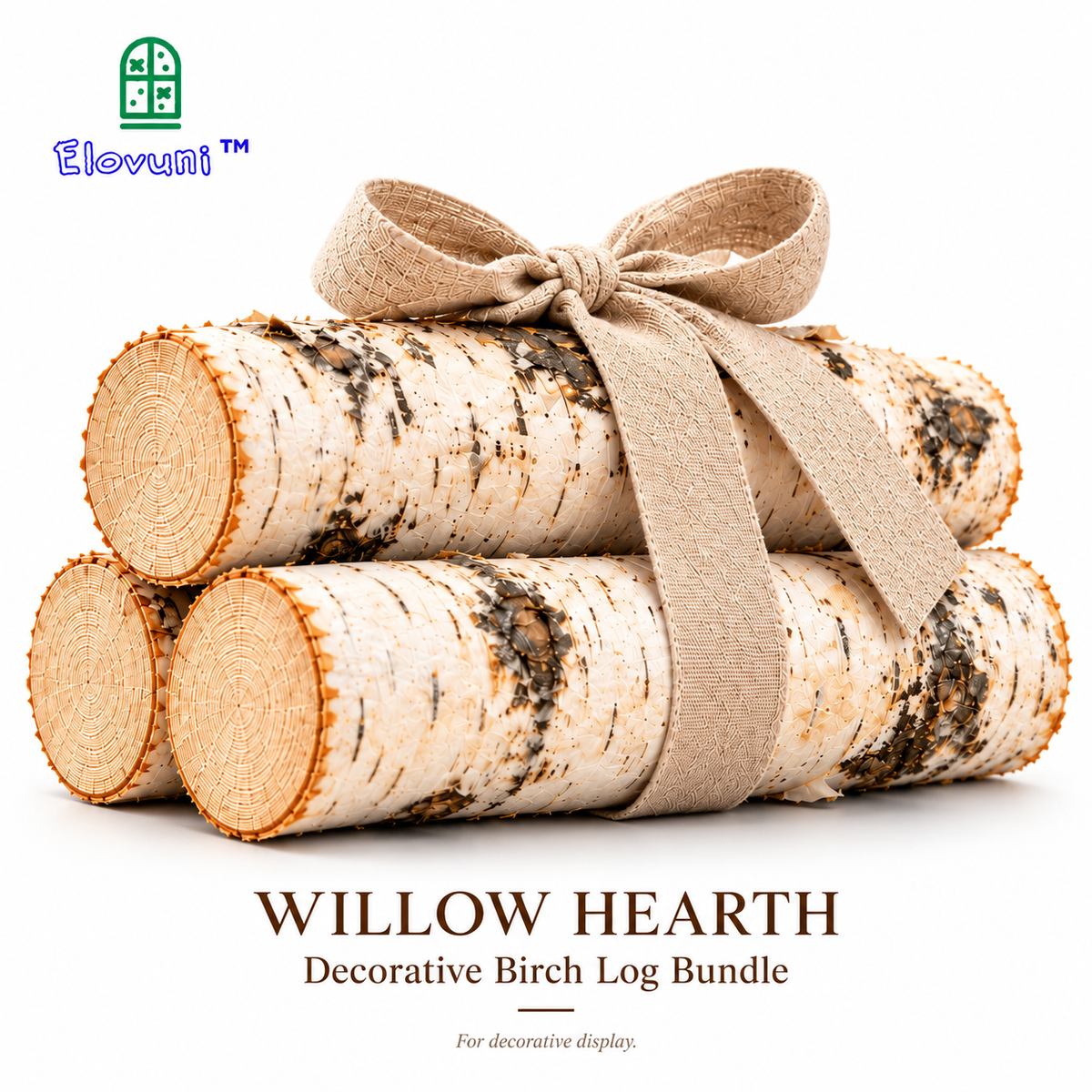 Elovuni™ Willow Hearth – Decorative Birch Log Bundle, Natural Rustic Fireplace Display Accent for Cozy Living Rooms & Scandinavian Home Styling