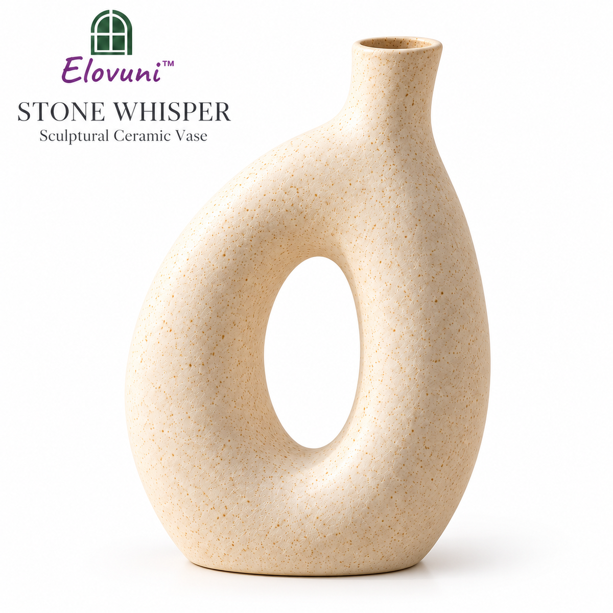 Elovuni™ Stone Whisper – Sculptural Ceramic Mantel Vase, Modern Organic Decorative Accent for Fireplace Shelves, Console Tables & Minimalist Interiors