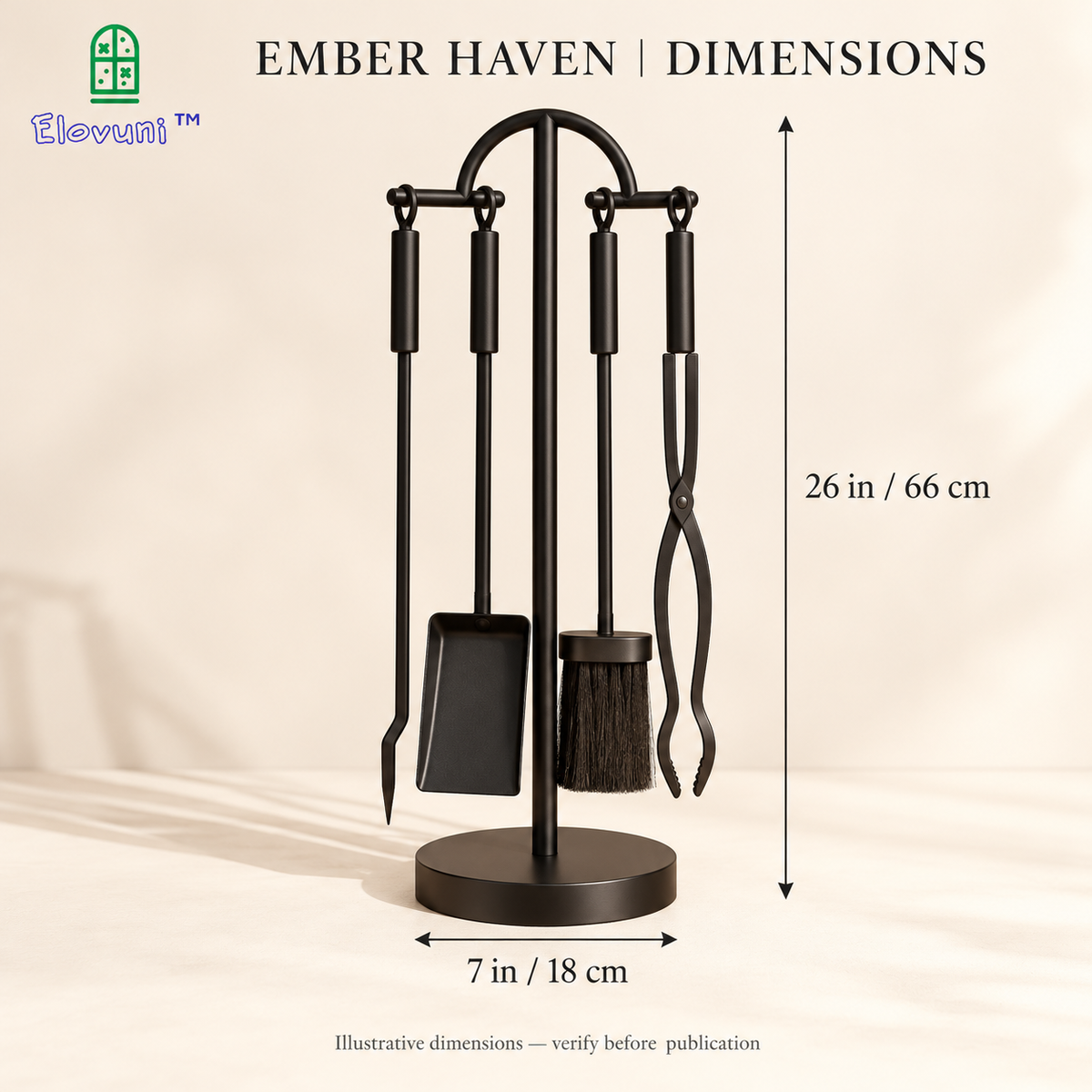 Elovuni™ Ember Haven – Modern Minimalist Fireplace Tool Set, Matte Black Hearth Accessories for Cozy Living Rooms & Contemporary Homes