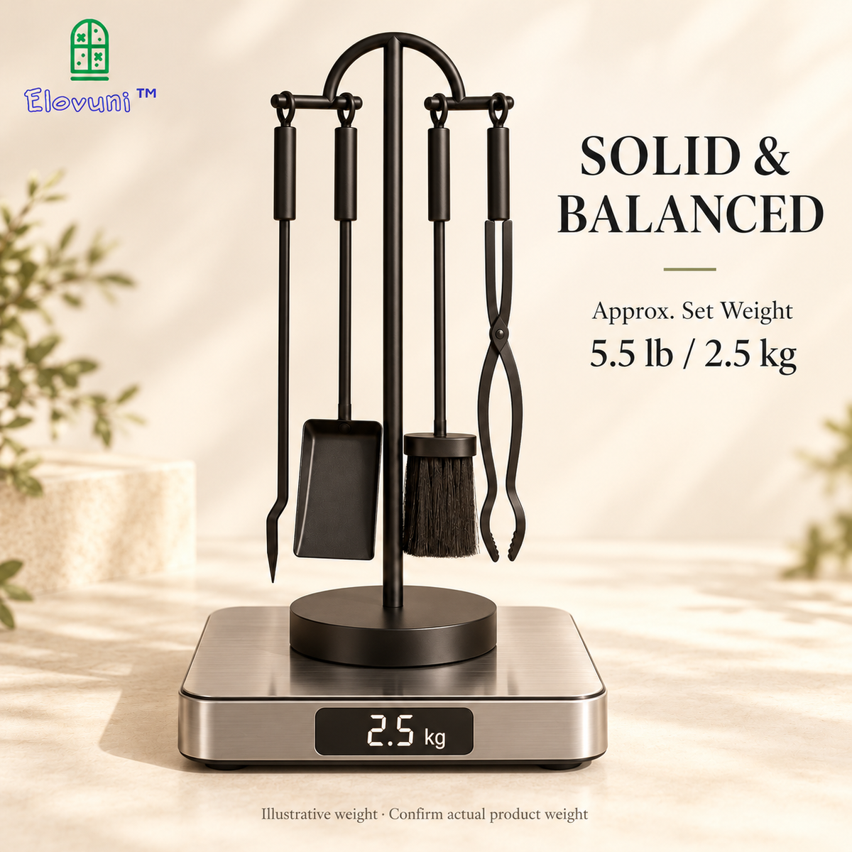Elovuni™ Ember Haven – Modern Minimalist Fireplace Tool Set, Matte Black Hearth Accessories for Cozy Living Rooms & Contemporary Homes