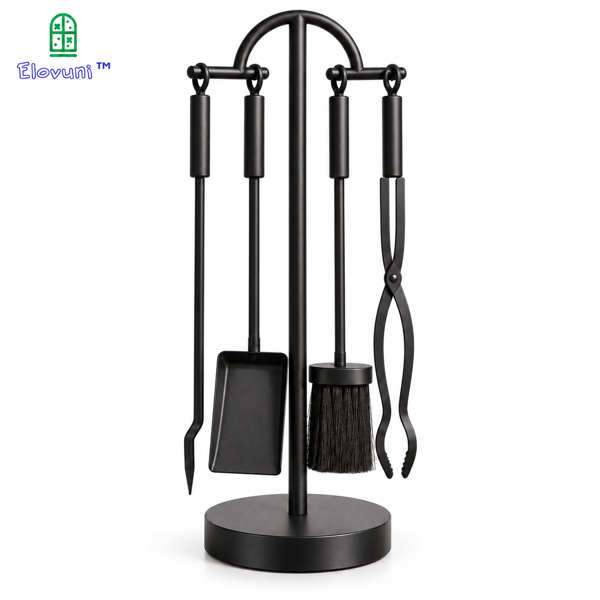 Elovuni™ Ember Haven – Modern Minimalist Fireplace Tool Set, Matte Black Hearth Accessories for Cozy Living Rooms & Contemporary Homes